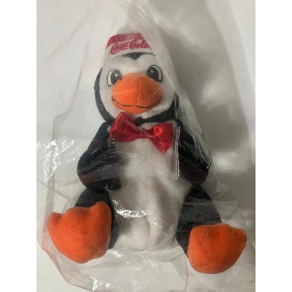 Coca-Cola 1997 Penguin Bean Bag Plush Stuffed Animal 7”‎ with Coke Bottle NWT